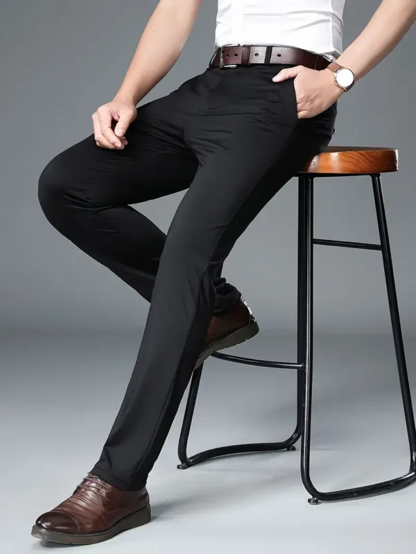 Men’s Solid Pants With Pockets, Casual Breathable Regular Fit