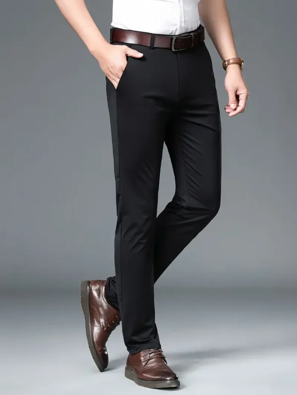 Men’s Solid Pants With Pockets, Casual Breathable Regular Fit - Image 3